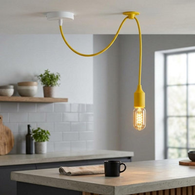  - Yellow Spider Pendant Light Fitting E27 With 2M Adjustable Fabric Cable Vintage Hanging Ceiling Lamp