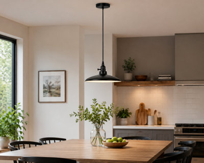 Dark Blue Industrial Metal Pendant Lamp Shade With E27 Compatibility For Kitchen Island And Farmhouse Decor from B&Q