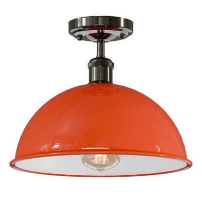 Industrial-Semi Flush Mount Vintage Ceiling Light Metal 30Cm Dome Lampshade Mini Pendant Lighting  For Living Room from B&Q
