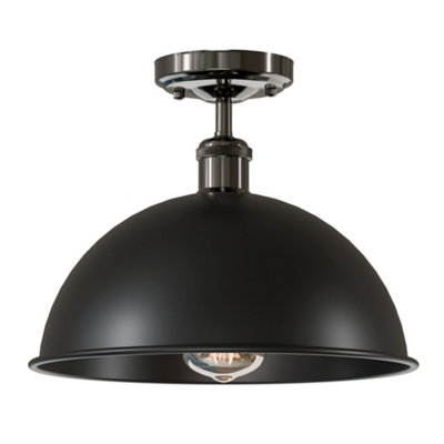Industrial-Semi Flush Mount Ceiling Light Metal 30Cm Dome Lampshade Mini Pendant Lighting  For Living Room from B&Q