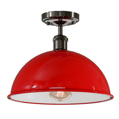 Industrial-Semi Flush Mount Ceiling Light Metal 30Cm Dome Lampshade Mini Pendant Lighting  For Living Room from B&Q