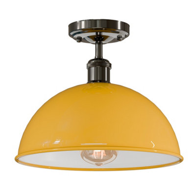 Industrial-Semi Flush Mount Vintage Ceiling Light Metal 30Cm Dome Lampshade Mini Pendant Lighting For Living Room from B&Q