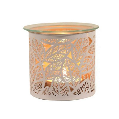 Aroma Multi Functional Tealight Wax Melt Burner 10.5Cm WhiteLeaves from B&Q
