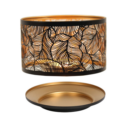 Aroma Jar Candle Shade & Tray SetBlack & Gold Botanicals from B&Q
