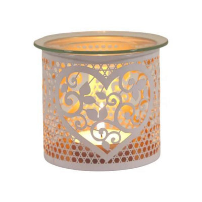 Aroma Multi Functional Tealight Wax Melt Burner 10.5Cm WhiteHeart from B&Q