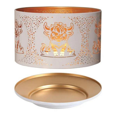 Aroma Candle Shade & Tray Set 15Cm WhiteHighland Cow from B&Q