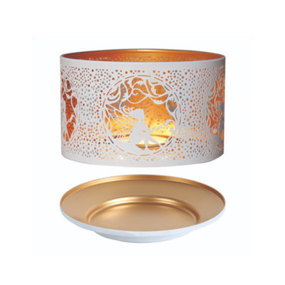 Aroma Jar Candle Metal Silhouette Shade & Tray SetWhite & Gold Fairy Sitting from B&Q