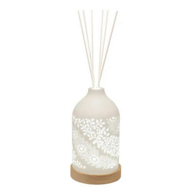 Aromatize Woodbridge Led Ceramic Clean Linen Scented Reed Diffuser Liquid & 8 ReedsLeaf