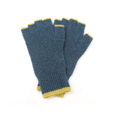 Pom Collection Men's Teal & Mustard Yellow Trim Fingerless Gloves - Image 3