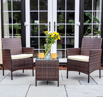 Nustone Rattan Garden Furniture Patio Bistro Set2 Chairs With Cushions And A Coffee TableBrown from B&Q