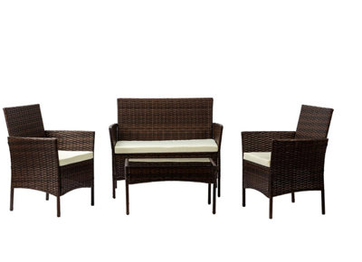 Nustone Rattan Garden Furniture Patio Bistro Set2 Seater Sofa2 Chairs With Cushions And A Coffee TableBrown from B&Q