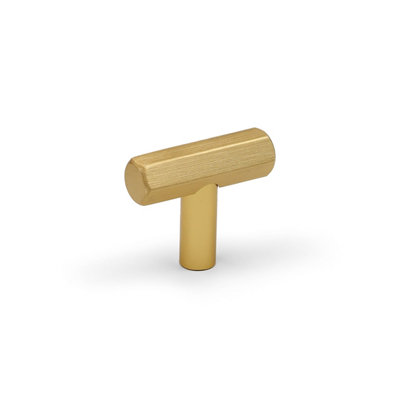 Brushed Brass Hexagon T-Bar Pull Cabinet Knob 40mm Refurbish Replace Upcycle from B&Q