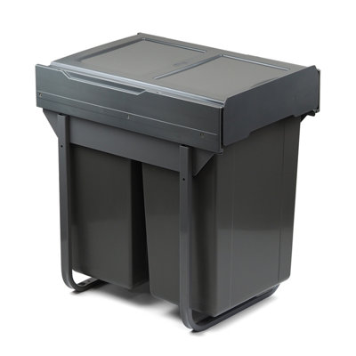 400mm Dark Grey Base Mounted Cabinet Bin 2 X 28L from B&Q