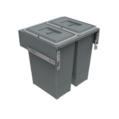 600mm Grey Cabinet Bin Side Mounted 2 X 45L Integrated Pull Out Waste Recycling from B&Q