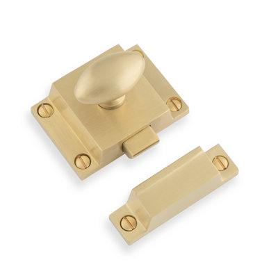 Satin Brass Cabinet Latch Oval Knob Thumbturn Cupboard Door Drawer Furniture from B&Q
