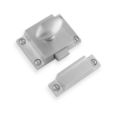 Satin Chrome Cabinet Latch Oval Knob Thumbturn Cupboard Door Drawer Furniture from B&Q