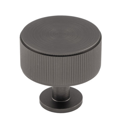 35mm Anthracite Reeded Cabinet Knob Grey Textured Door Drawer Cabinet Pull from B&Q