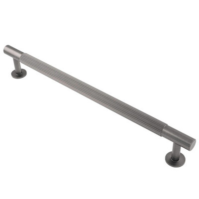 224mm Anthracite Reeded Handle Grey Textured Door Drawer Cabinet Pull from B&Q