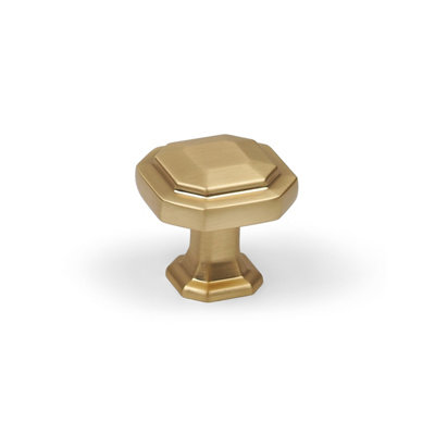  - 30mm Brushed Brass Octagonal Cabinet Knob Gold Cupboard Door Drawer Pull
