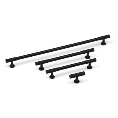 50mm Matt Black Textured T-Bar Cabinet Knob Reeded Cupboard Door Drawer Furniture Pull from B&Q
