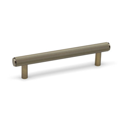 128mm Antique Brass Reeded T-Bar Cabinet Handle from B&Q