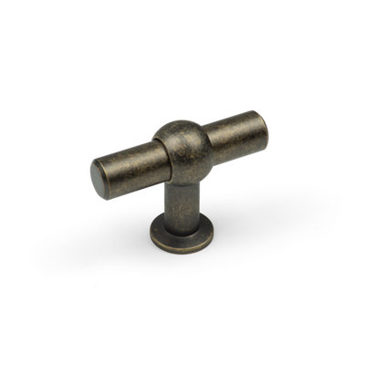 Antique Brass Chunky T-Bar Knob Cupboard Door Drawer Pull Wardrobe Furniture Replacement Upcycle from B&Q