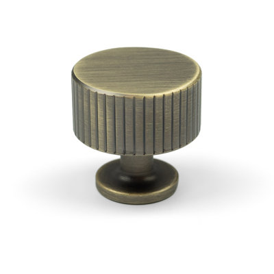 28mm Antique Brass Round Circular Reeded Cabinet Knob from B&Q