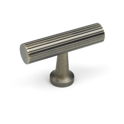 50mm Antique Brass Reeded T-Bar Cabinet Pull Knob from B&Q