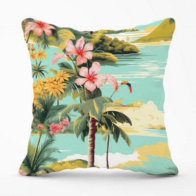 Warren Reed Designer Palm Trees And Hibiscus Cushions 60Cm X 60Cm from B&Q