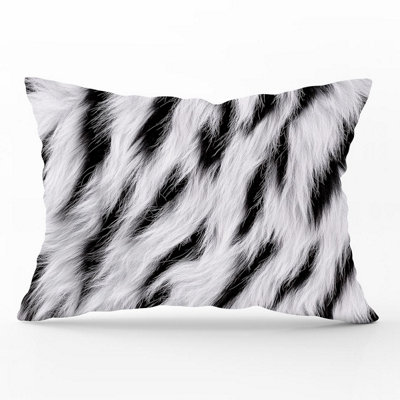 B&Q -  White Tiger Print Cushions 33Cm X 48Cm