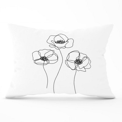 Warren Reed Designer Monochrome Line Drawn Poppies Cushions 33Cm X 48Cm from B&Q