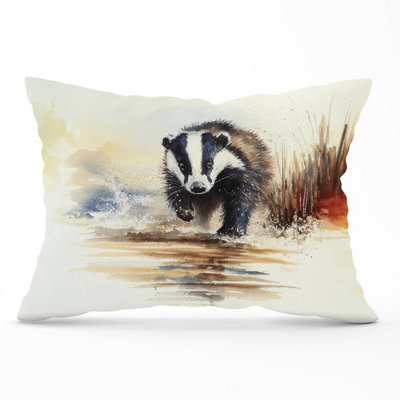 Warren Reed Designer Wading Badger Watercolour Cushions 33Cm X 48Cm from B&Q
