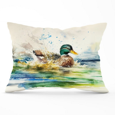 B&Q -  Splashing Mallard Watercolour Cushions 33Cm X 48Cm