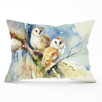Warren Reed Designer Barn Owls Watercolour Cushions 33Cm X 48Cm from B&Q