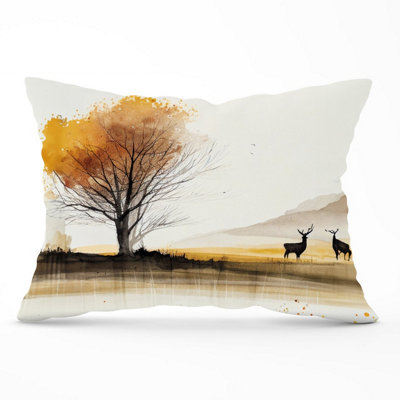 B&Q -  Autumn Landscape Stag Watercolour Cushions 33Cm X 48Cm