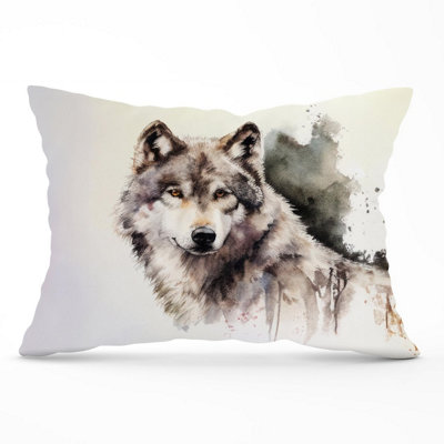 B&Q -  Loyal Wolf Watercolour Cushions 33Cm X 48Cm