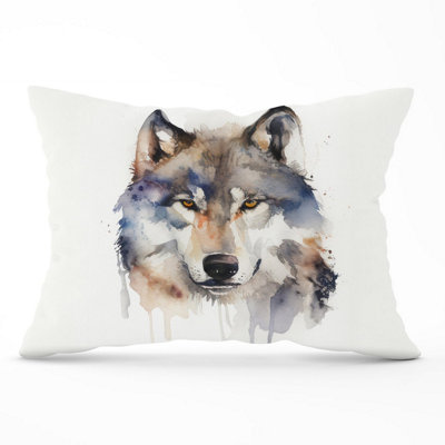 B&Q -  Wolf Watercolour Cushions 33Cm X 48Cm