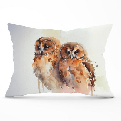 Warren Reed Designer Loving Tawny Owls Watercolour Cushions 33Cm X 48Cm from B&Q