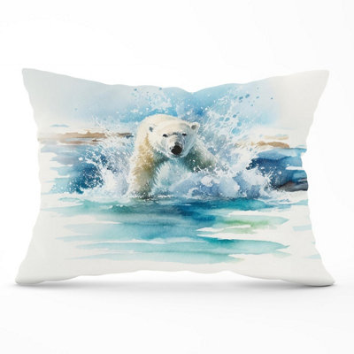 B&Q -  Hunting Polar Bear Watercolour Cushions 33Cm X 48Cm