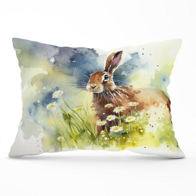 B&Q -  Hare And Daisies Watercolour Cushions 33Cm X 48Cm