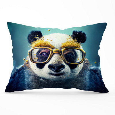 Warren Reed Designer Panda With Golden Glasses Splashart Cushions 33Cm X 48Cm from B&Q