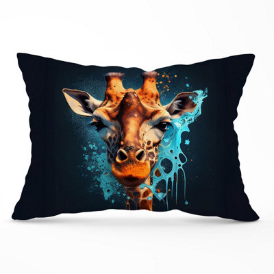 B&Q -  Blue Giraffe Face Splashart Cushions 33Cm X 48Cm