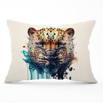 B&Q -  Leapoard Face Splashart On Light Background Cushions 33Cm X 48Cm