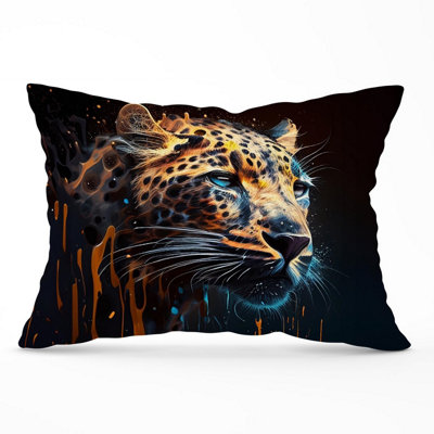 B&Q -  Leapoard Face Splashart On Dark Background Cushions 33Cm X 48Cm