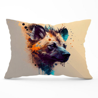 B&Q -  Hyena Face Splashart Light Background Cushions 33Cm X 48Cm
