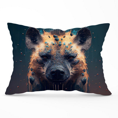 B&Q -  Hyena Face Splashart Dark Background Cushions 33Cm X 48Cm