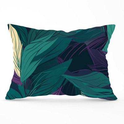 B&Q -  Green Purple Tropical Leaves Cushions 33Cm X 48Cm