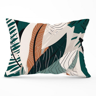 B&Q -  Autumn Tropical Leaves Green Brown Cushions 33Cm X 48Cm
