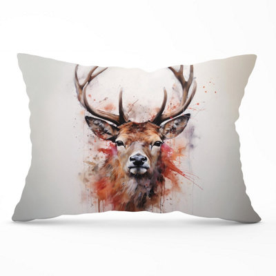 B&Q -  Watercolour Splashart Stag Face Cushions 33Cm X 48Cm