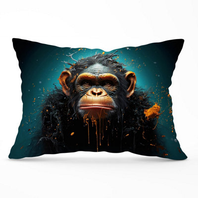 B&Q -  Monkey Face Splashart Blue Cushions 33Cm X 48Cm